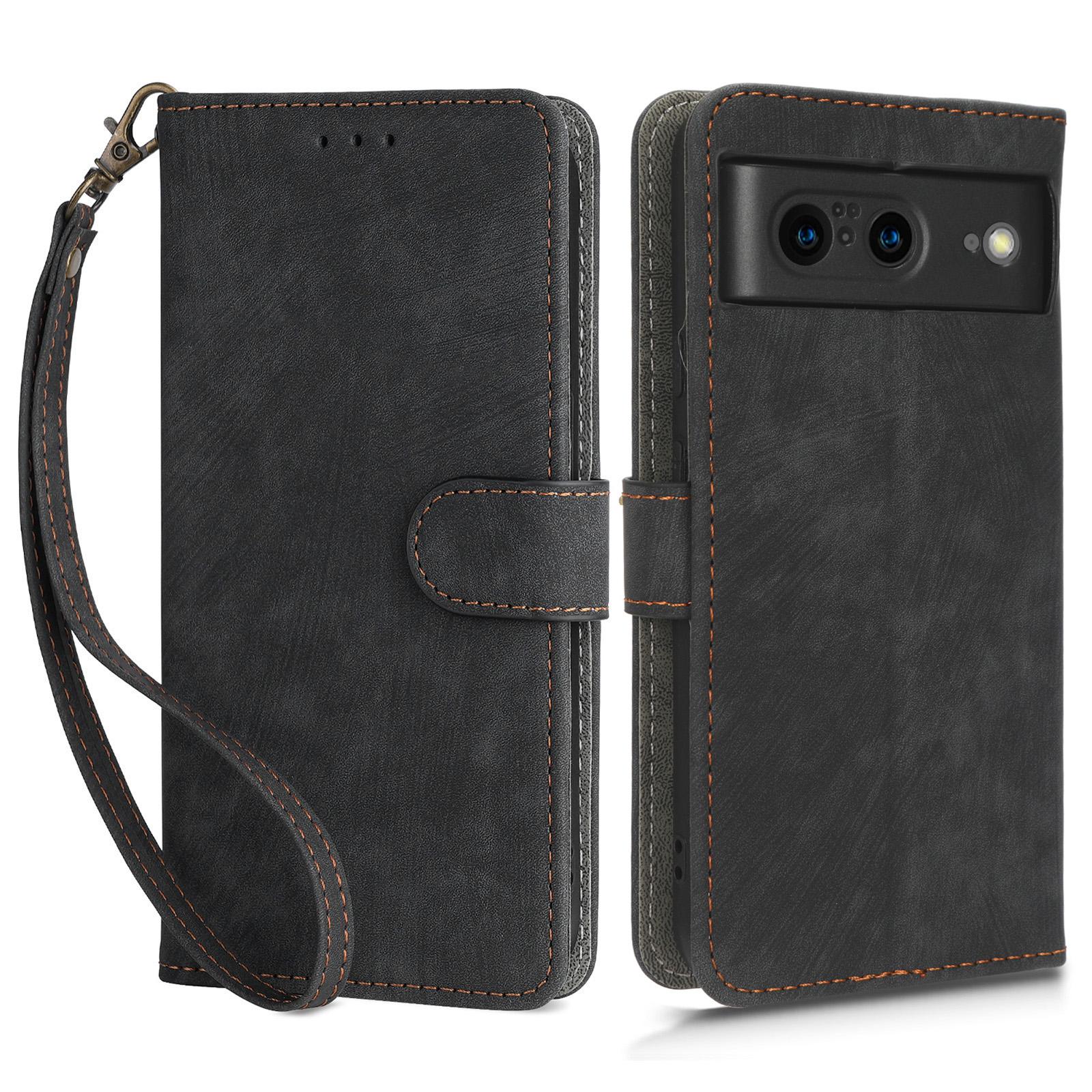 

For Google Pixel 8 RFID Blocking Wallet Case PU Leather Stand Phone Cover with Strap Black