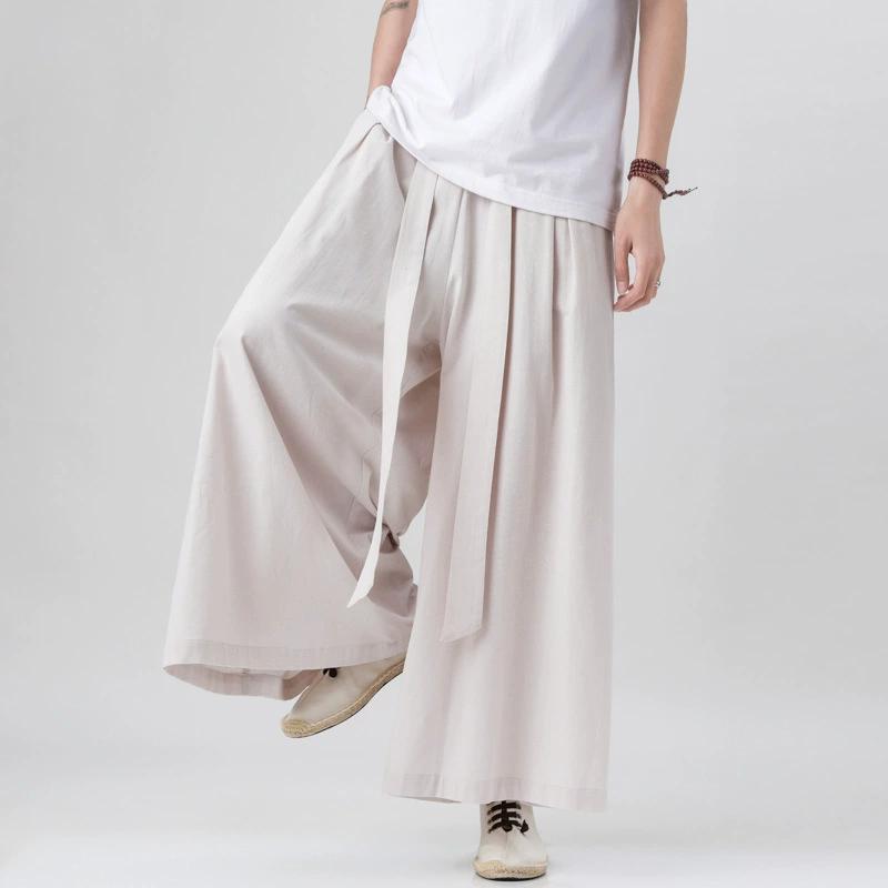 Sommer Baumwolle und Leinen Übergröße Lockere Hose Herren Japanischer Chinesischer Stil Leinen Streamer Herren Weitbeinige Hose