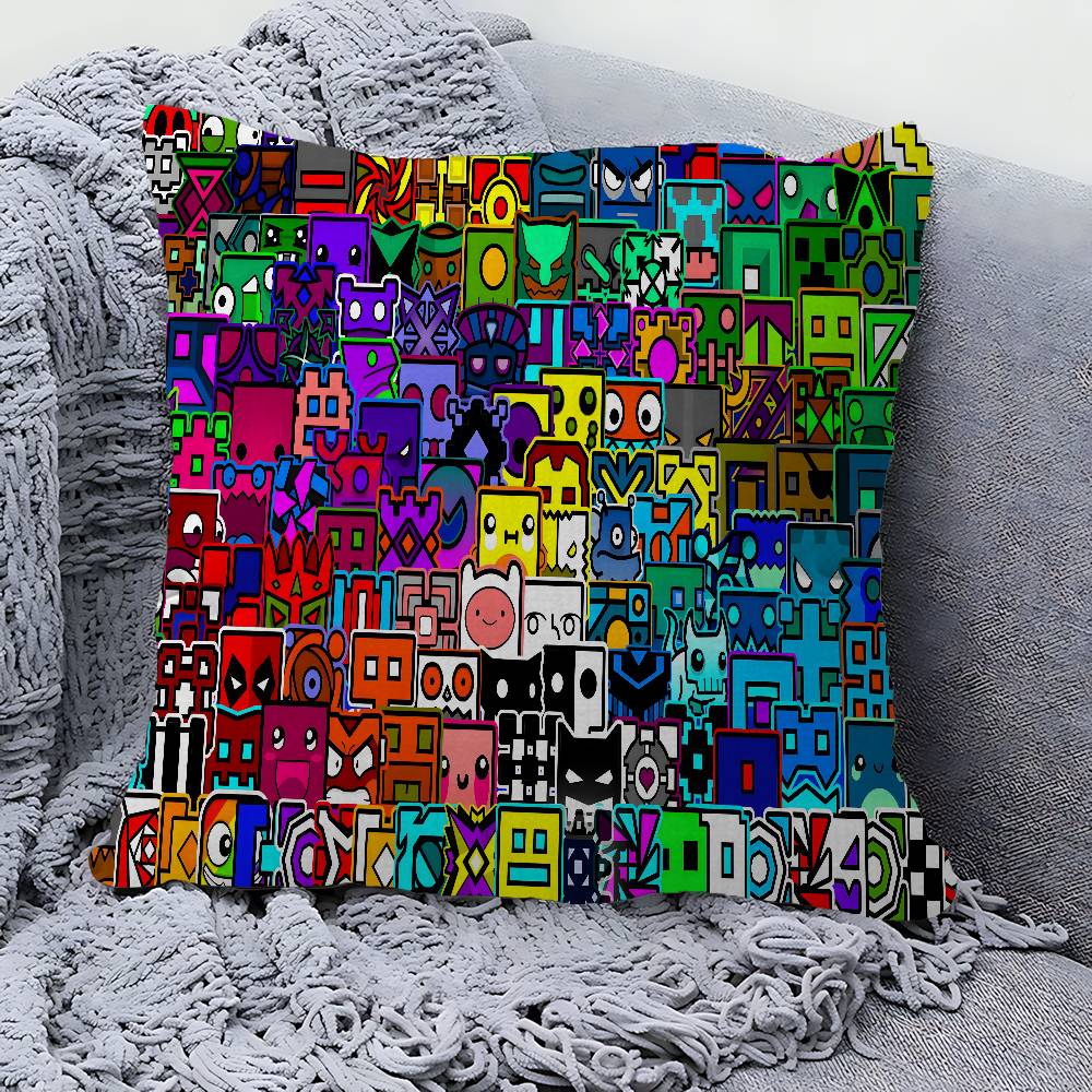 Video Game Geometry Dash Pillow Gifts Home Office Furnishings Bedroom Sofa Car Cushion Cover Case Xcm