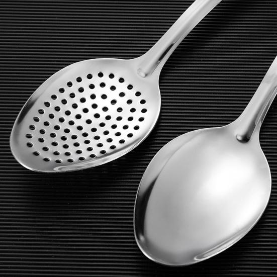 2Pcs Long Handle Slotted Spoon Set Stainless Steel Serving Spoons 10" Solid Spoon & Slotted Spoon Rust-Proof Kitchen Buffet Supply