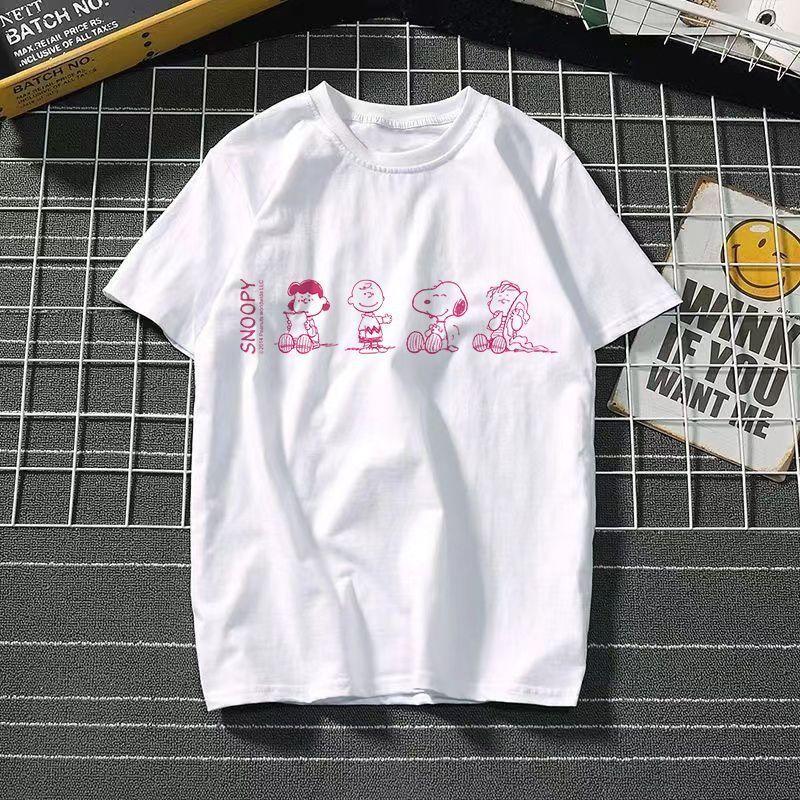 Funny Summer Fashion Snoopy Cartoon Printed Men's and Women's T-Shirts High Quality Cotton Casual Sports Short Sleeves Tops