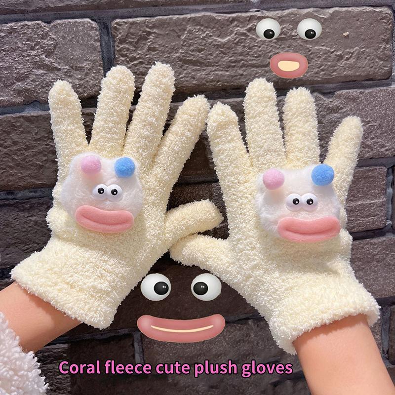 1Pair Cartoon Star Eye Five Finger Gloves For Women Girls Autumn Winter Warm Gloves Cute  Student Gloves Birthday Gifts