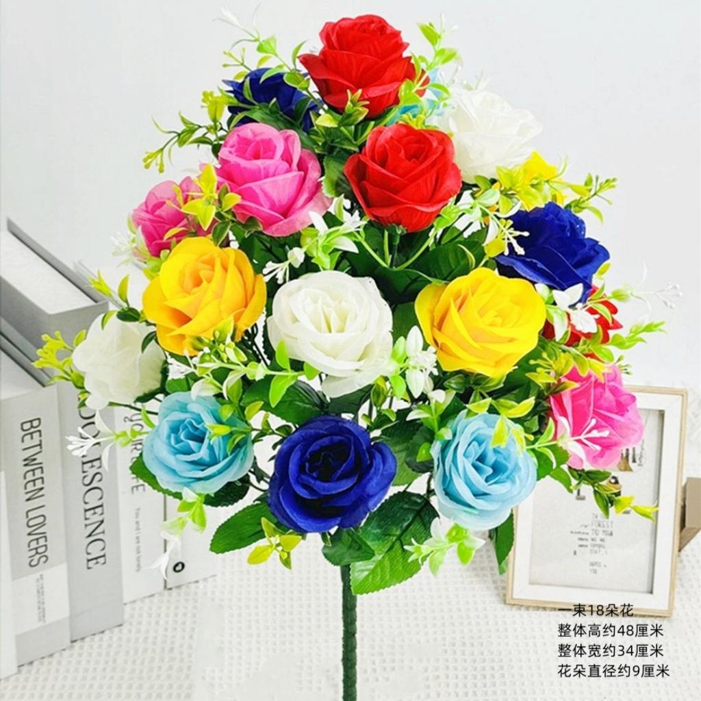 18 Heads Artificial Flowers Silk Rose Festival Home Table Decor Wedding Bridal Bouquet Outdoor Yard Garden Diy Artificial Flower
