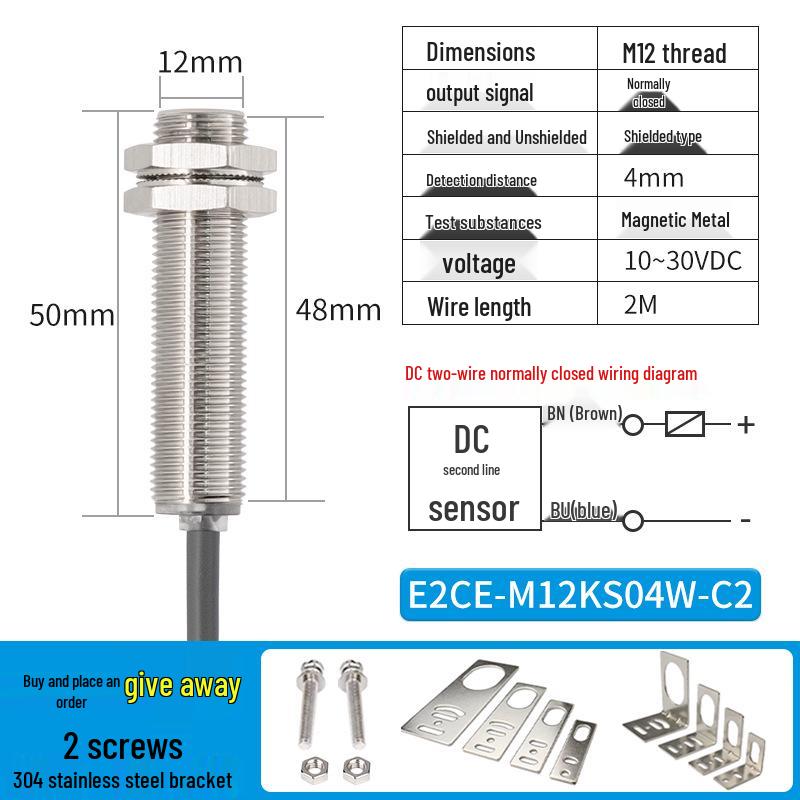 Waterproof Inductive Proximity Switch, Two-Wire, M8/M12/M18/M30, NPN NO/PNP NC