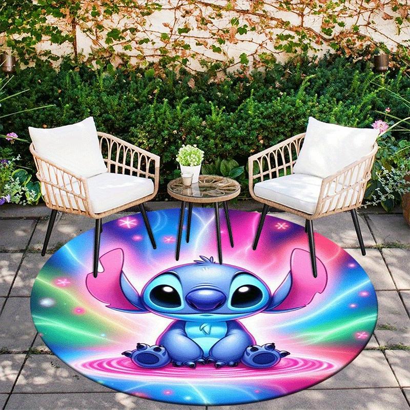 1pc Cute Stitch Round Area Rug,Non Slip,Machine Washable Polyester Carpet for Living Room,Bedroom Decor