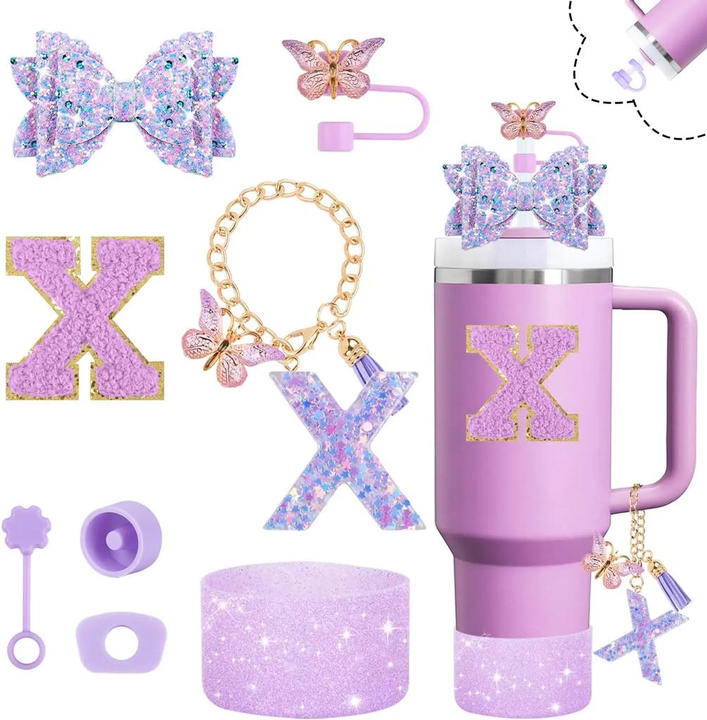 8pcs Cup Accessories Set for Stanley Cup 30oz 40oz Tumbler Straw Topper Cover, Boot, Spill Proof Stoppers, Handle Charms Sticker