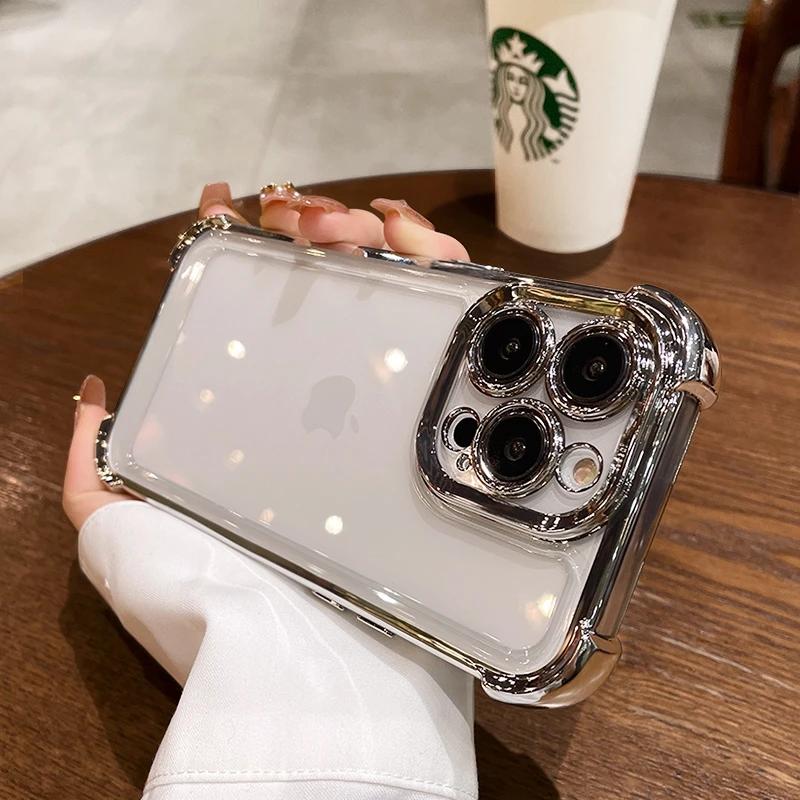 Luxury Electroplate Transparent Phone Case For For Iphone 15 14 13 12 11 16 Pro Max Plus X Xs XR Max Bumper Shockproof Clear Cover