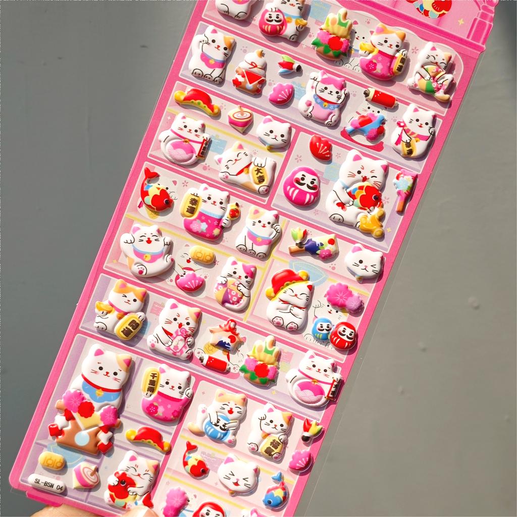 Kawaii 3D Lucky Cat Daruma Double-Layer Bubble Sticker For Scrapbooking Cute Diy Phone Case School Stationery Supply