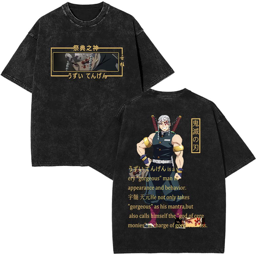Anime Demon Slayer Washed Vintage TShirt Tengen Uzui KImetsu No Yaiba Manga TShirt Men Cotton Short Sleeve Oversized Tshirts