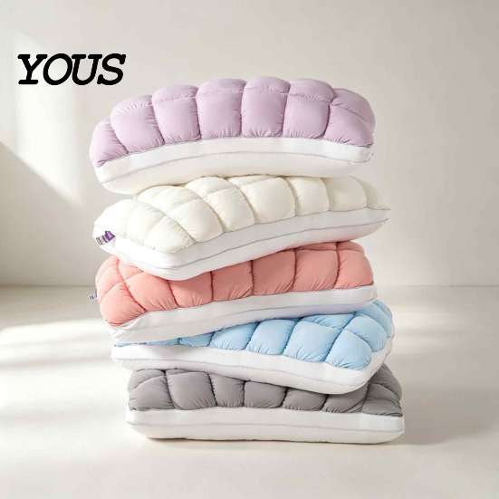 Luxury Hotel Style Pillows Mellow Puff Cooling Cloud Pillow, Ice?Silk Quilted Grid Bed Soft Quilting Pillow Inserts Support for Side & Back