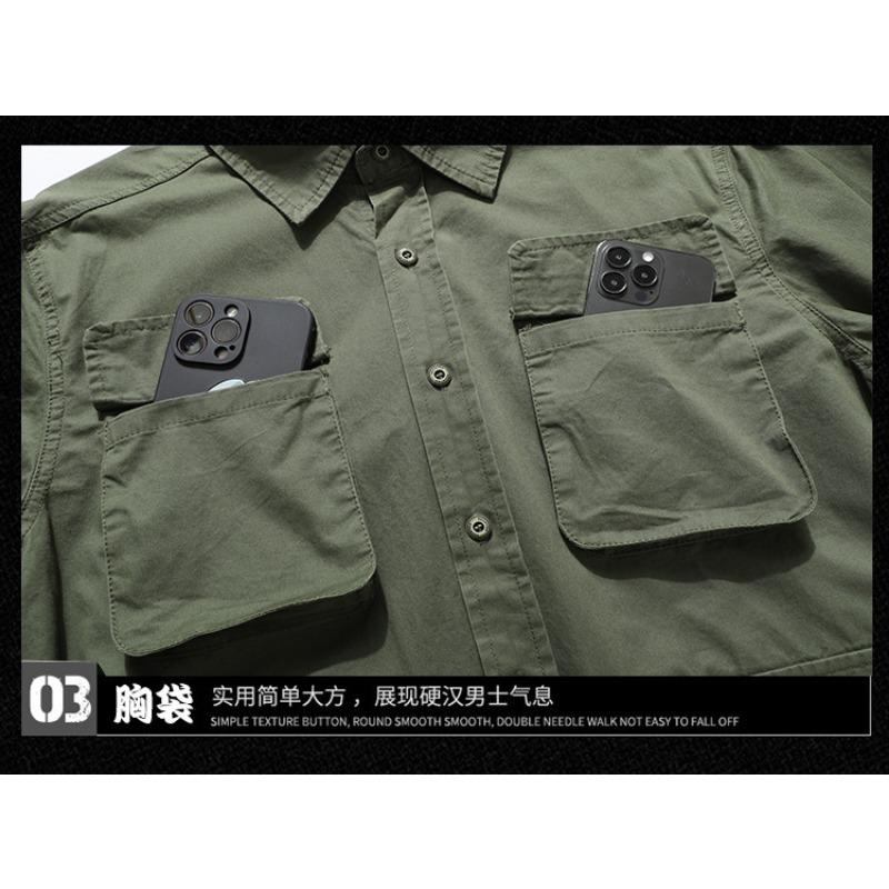 Vintage American Style Loose Fit Cotton Long Sleeve Work Shirt For Men