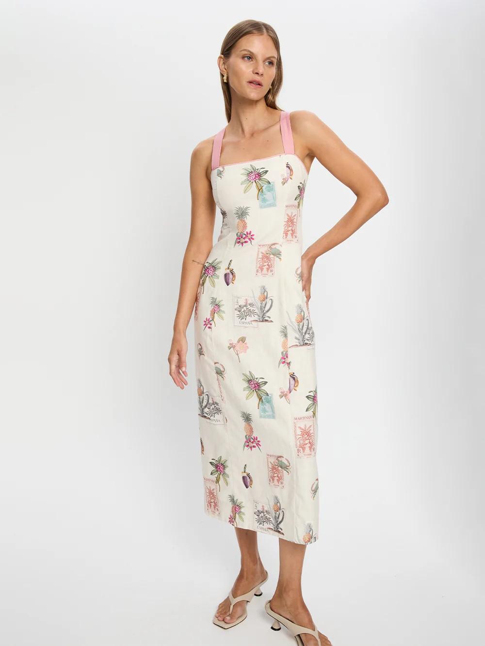 European and American 2026 temperament elegant linen suspender backless strap dress S