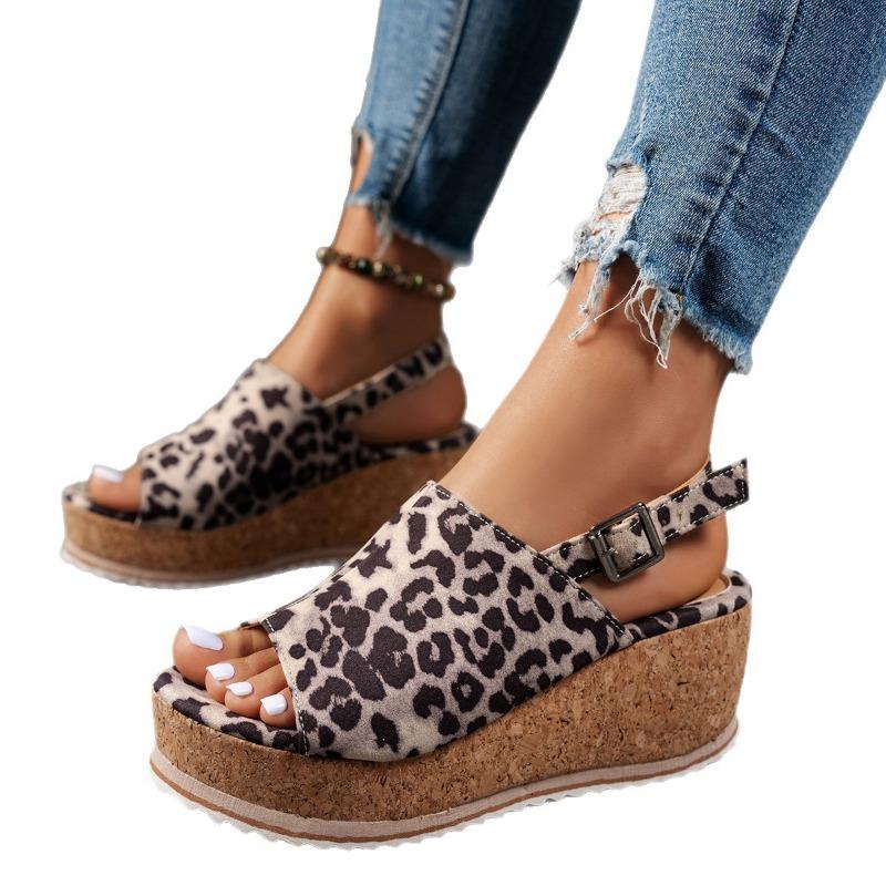 Spring and summer new suede muffin thick-soled wedge sandals women's fish mouth buckle water table high-heeled sandals