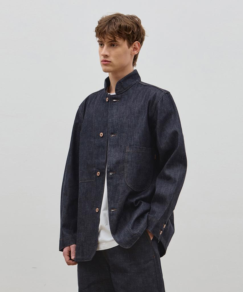 Ryul+Wai Denim Stehkragen Maßgeschneiderte Jacke Indigo C5