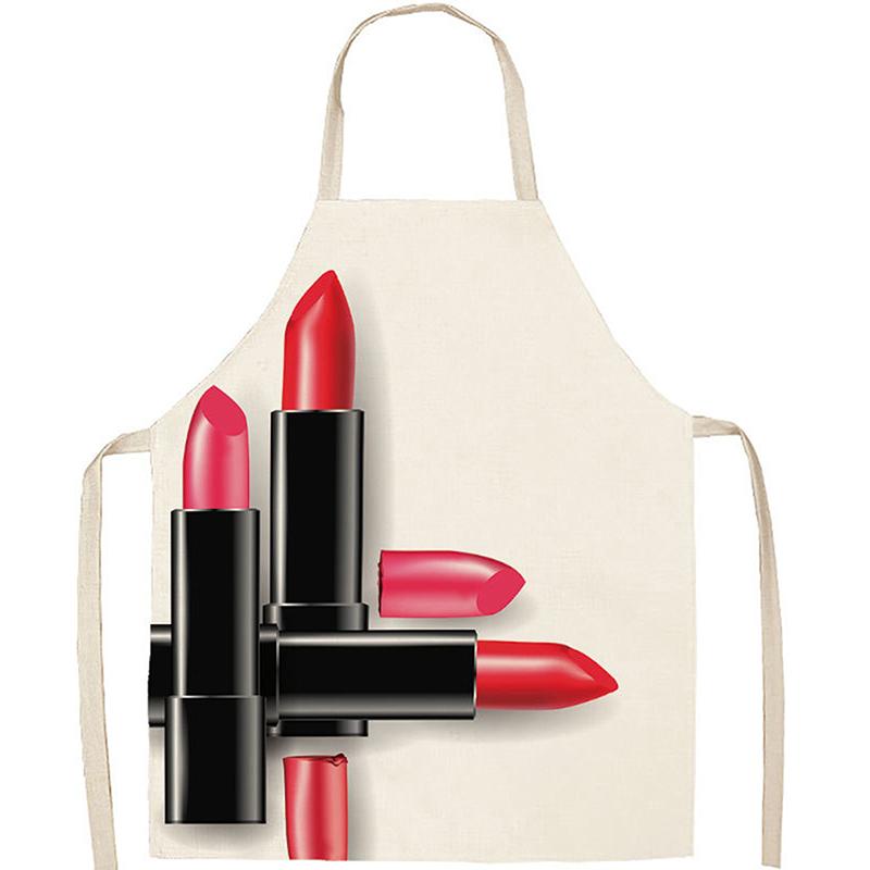 Nail Polish Lipstick Beauty Kitchen Women Apron Household Cleaning Flax Pinafore Salon Home Cooking Baking Adult Bib