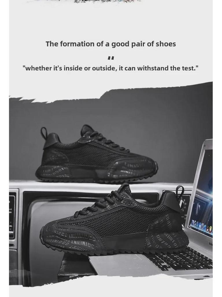 Men's Height-Enhancing Leather Sports Shoes - Breathable, Thick-Soled, Stylish Waffle Dad Sneakers for Summer