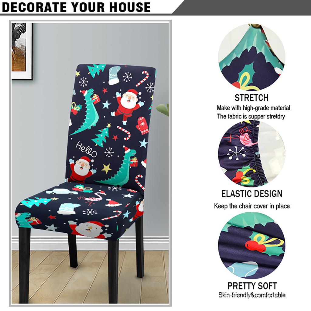 Xmas Chair Cover Washable Cartoon Xmas Chair Protector for Kitchen Home Holiday Decoration