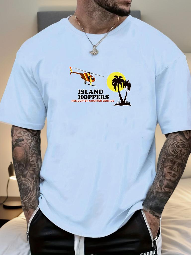 Mens Island Hoppers Helicopter Graphic Tee Summer Soft Oversized Daily Wear Top