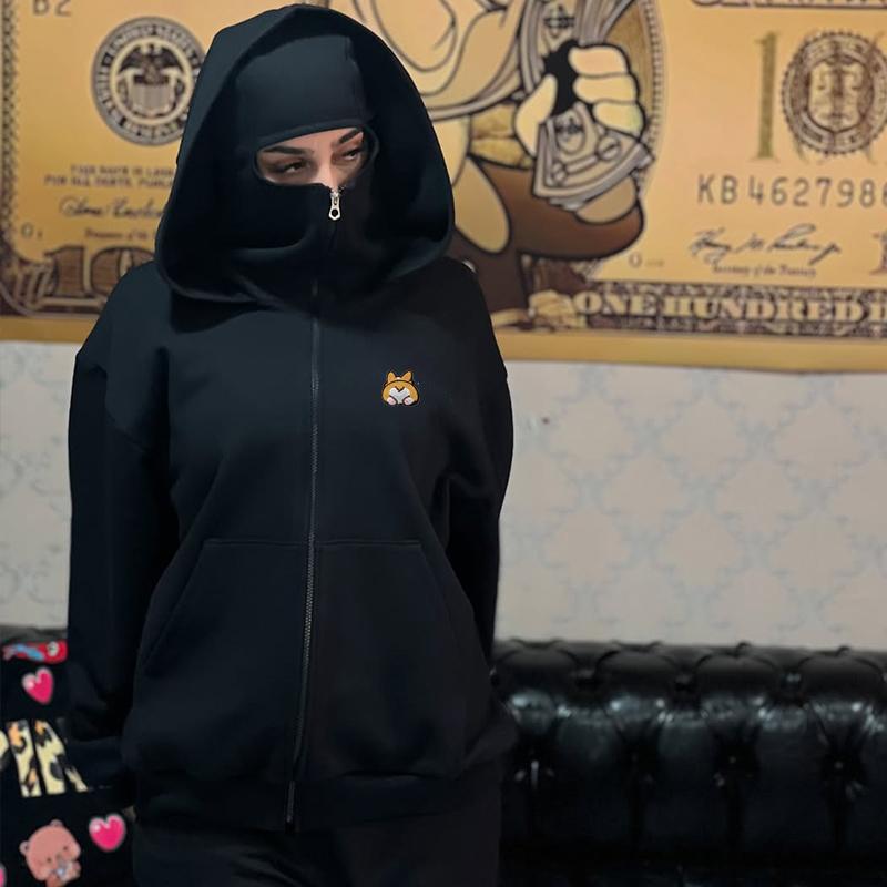 Winddichter Hoodie Sportjacke Hunde-Stickmuster Damenbekleidung Doppelte modische Kapuze Polyester Doppelkappe