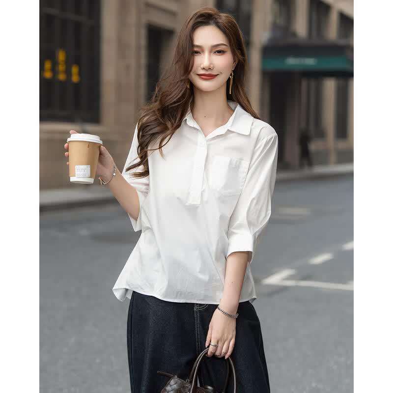 TERRE BLEUE Women's Seven-Sleeve Casual Shirt