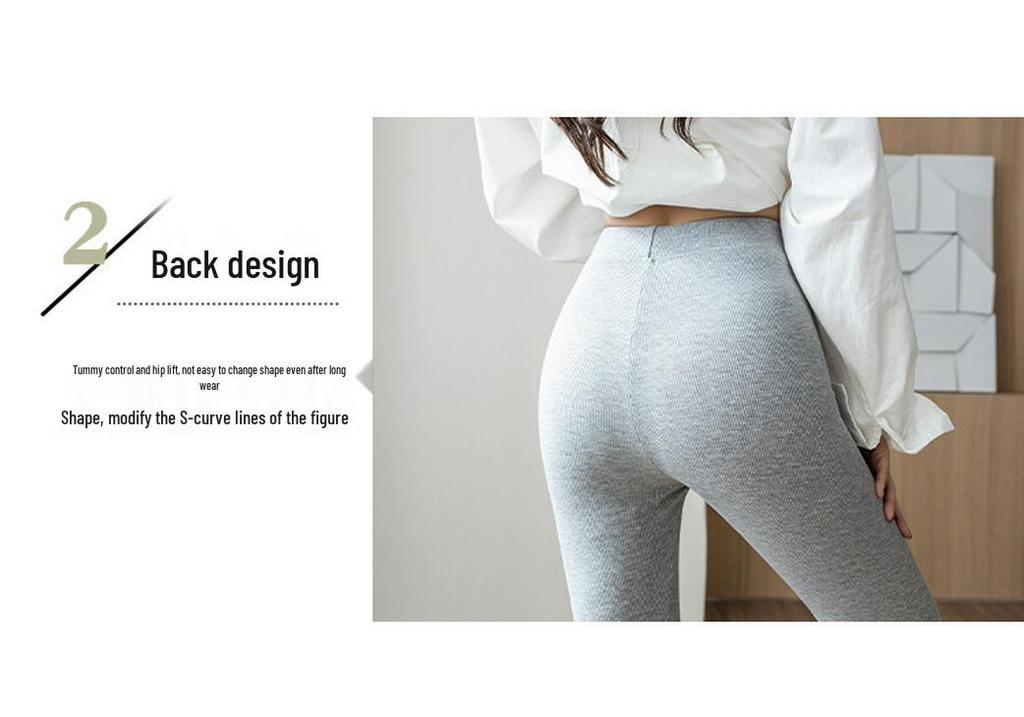 Women's Gray Cotton Skinny Tummy-Control Pants - Slimming, Elastic, Nine-Point Length, High Elasticity, Suitable for Outdoor Wear.