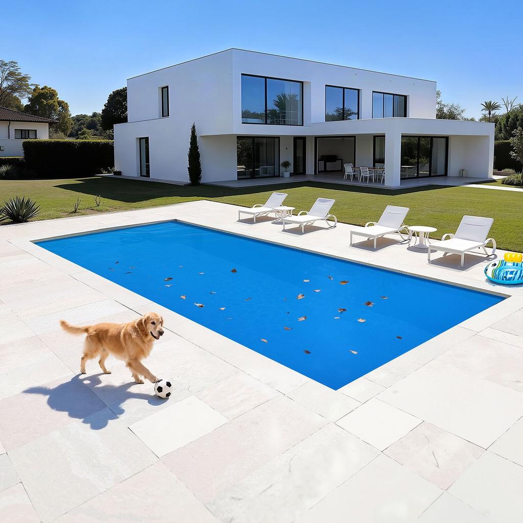 Solar Pool Cover, 10.97 x 4.88m Rectangle Pool Bubble Cover, 12 Mil Pools Solar Blanket with Bubble & PE Material, Daytime Heat Absorption, Nighttime