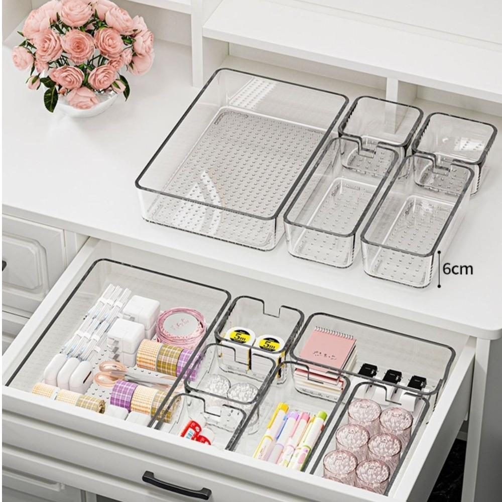 Transparent Desk Drawer Organizer Save Space PET Mirror Cabinet Organizer Multifunction Stackable Design Desktop Storage Box
