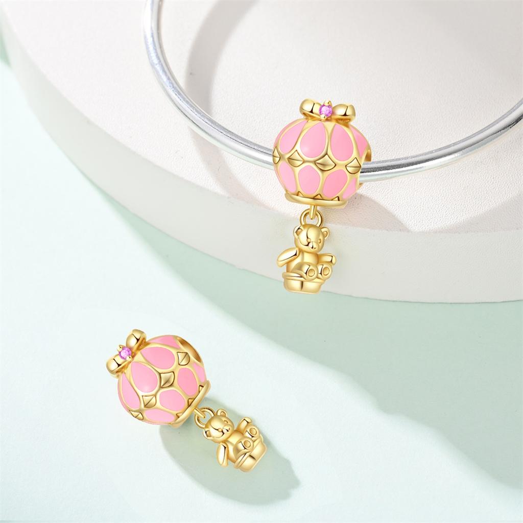 Authentic Charm Bead Charms Copper Rose Gold Plated Bear Hot Air Balloon Bead Charms Compatible With Bracelets Women Jewellery Making Diy Gift