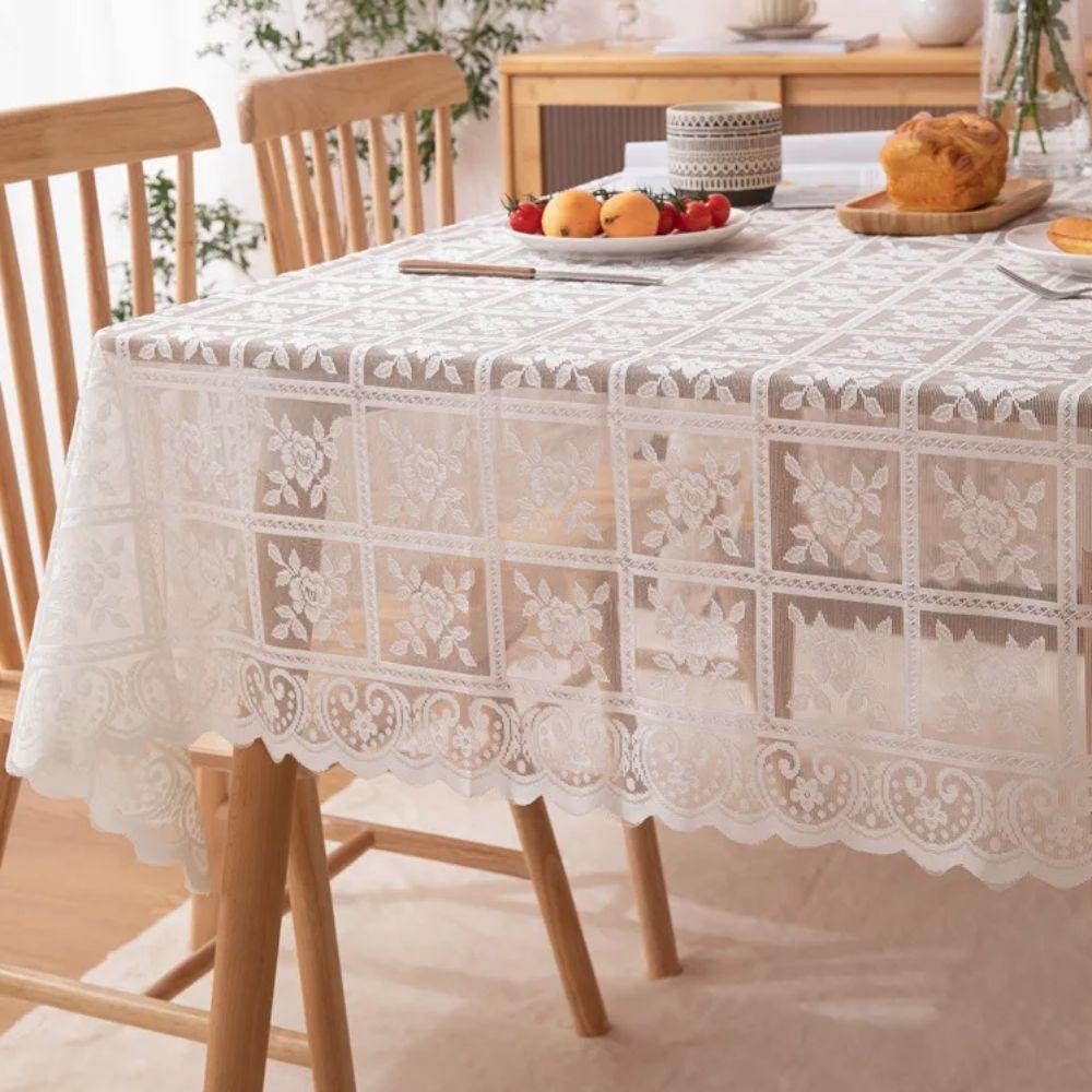 Antique Lace Hollow Tablecloth European White Table Linen Universal Embroidered Floral Wedding Party Tablecloth Banquet
