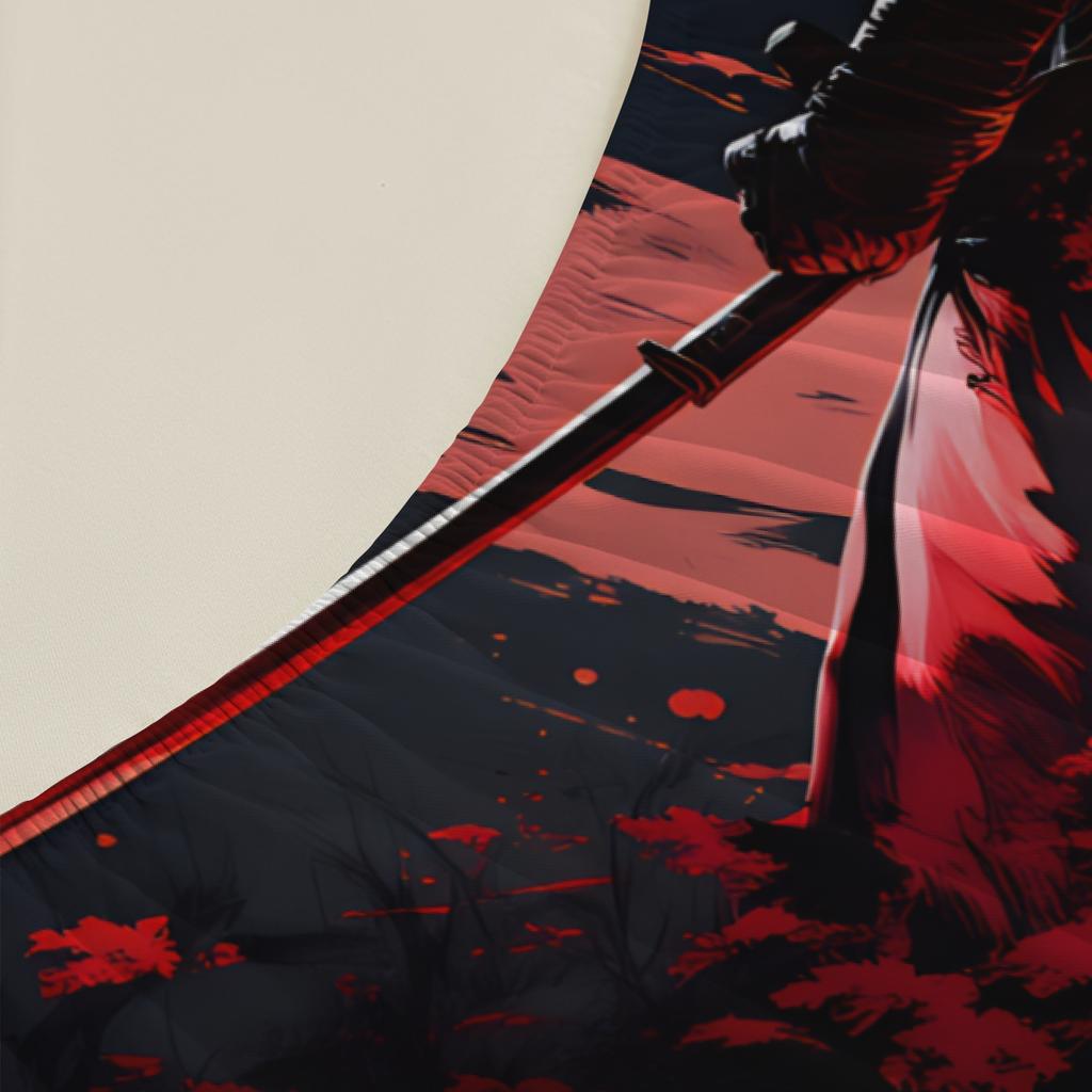 3pcs Fitted Sheet Set Samurai Warrior 3D Printed Red Moon And Shadow Bed Sheet With Pillowcases For Bedroom Decor