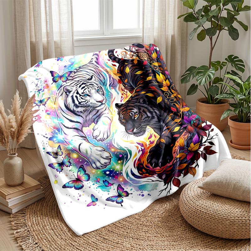 Tiger Yin Yang Fusion Theme Blanket Lightweight Warm Flannel Blanket Decorative Throw Blanket for Home Decoration