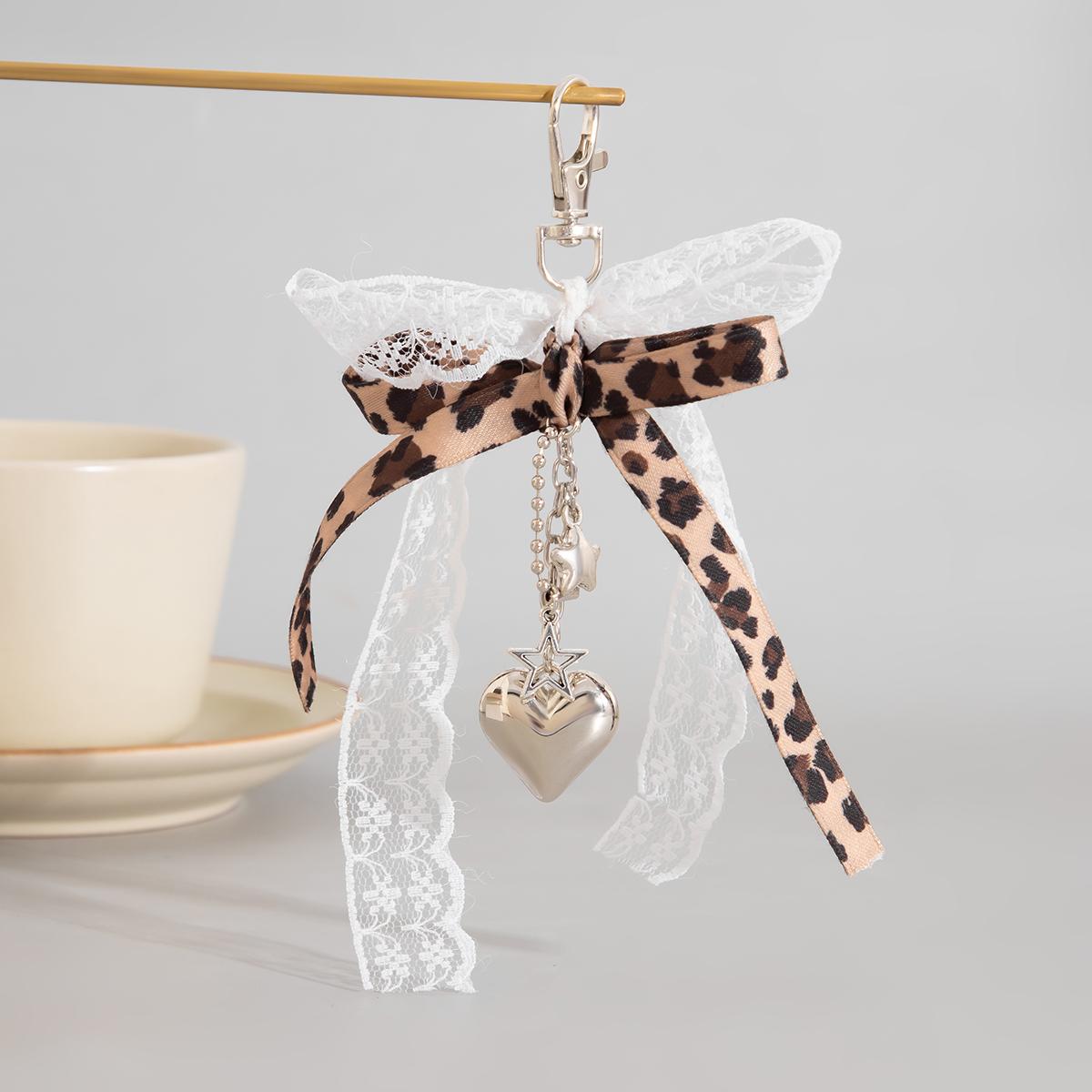 

Lacteo Romantic Lace Webbing Bow Key Chain for Women Men Belt Pants Lobster Claw Button Heart Pendant Daily Key Anti Loss Chain