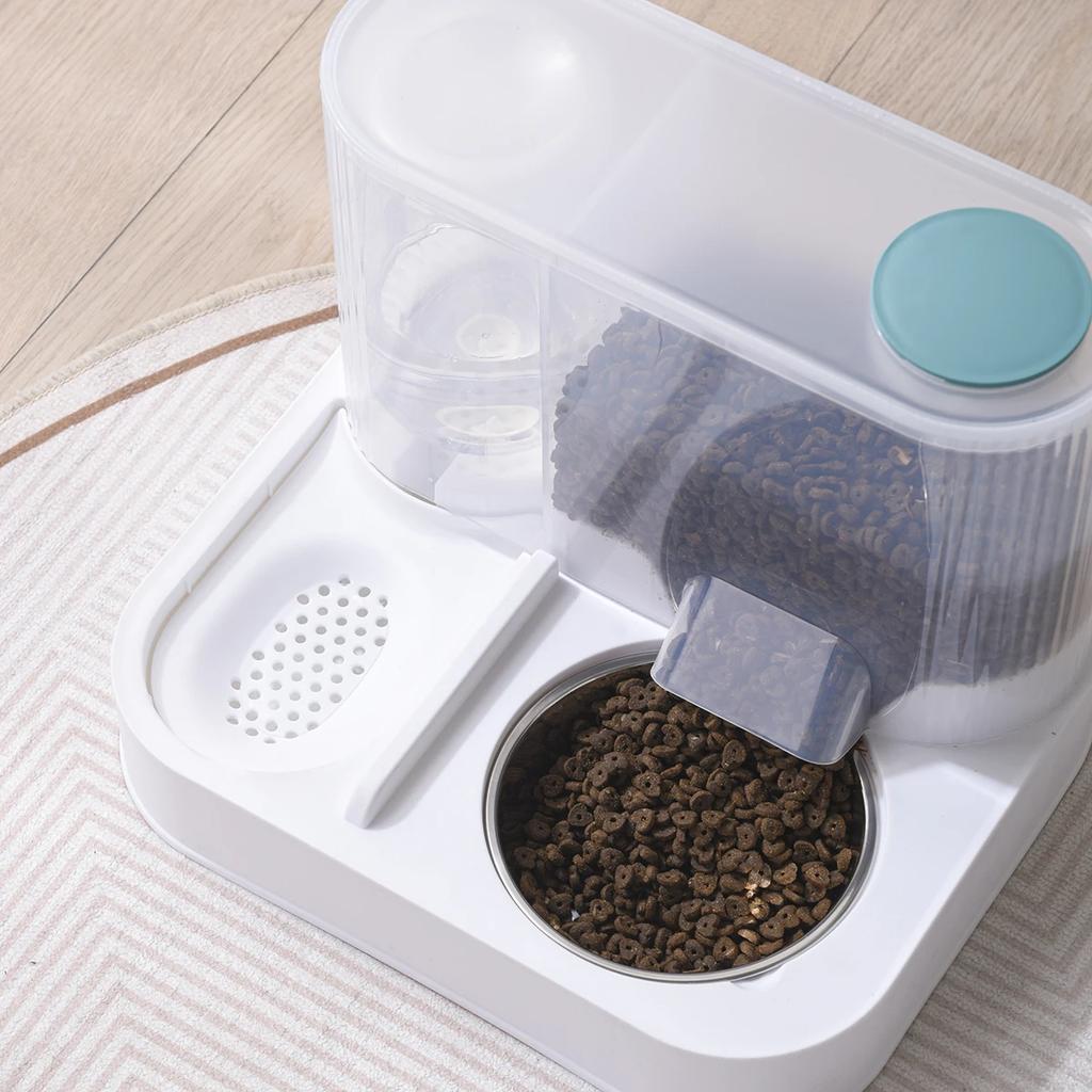 Katzennapf Automatischer Futterspender für Katzen, Hunde, Haustiere, Wasserspender, Integrierter Katzennapf, Katzenfutterbecken, Hunde, Fressen, Trinken