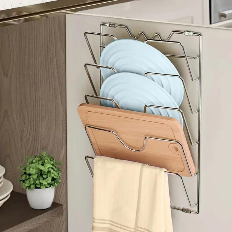 Pot Lid Organizer, Pots and Pans Lid Organizer for Cabinet Door/Wall, No Drilling Adhesive Mounted Rustproof Lid Holder