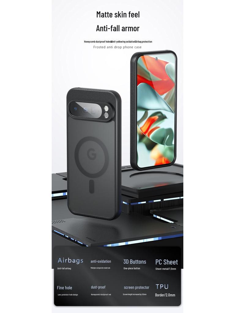 Capa Magnética para Celular Google 9ProXL - Capa Protetora MagSafe com Toque de Pele Fosca para Pixel 9