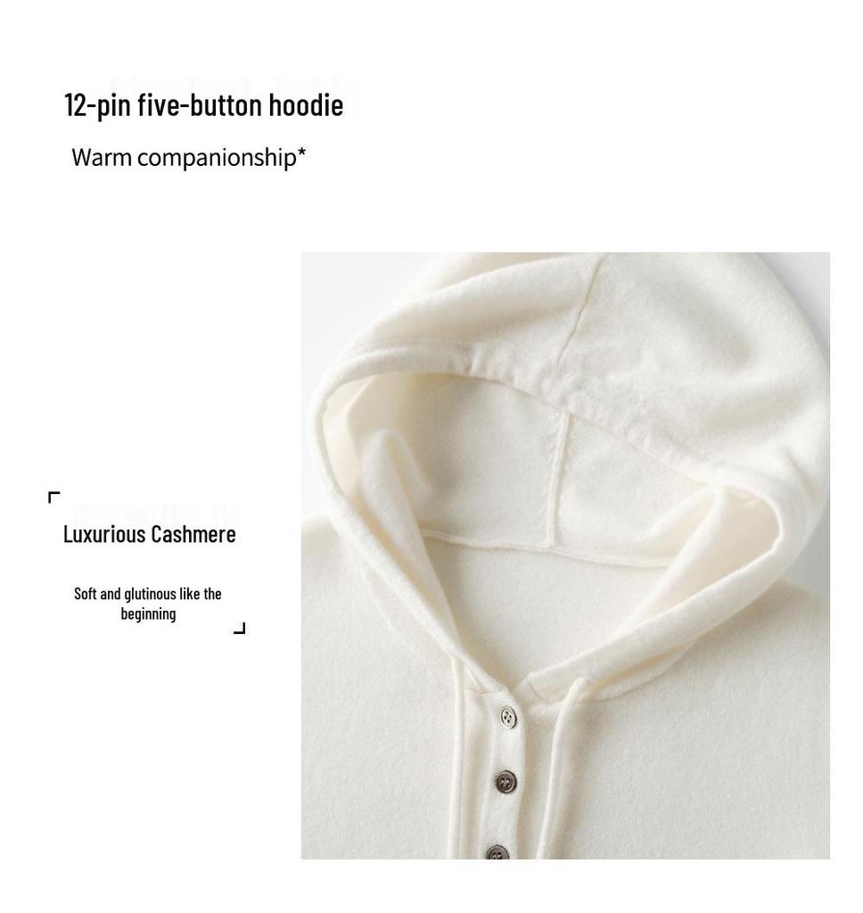 Fall & Winter Women's 100% Cashmere Half-Zip Hoodie - Loose Fit, Versatile Knit Outerwear.