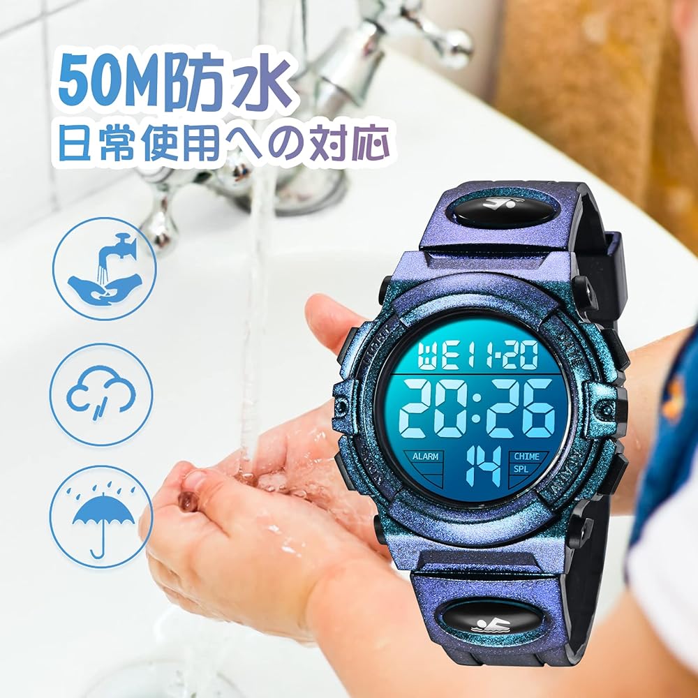 Kids Digital Sports Watch Waterproof 50m LED Display Stopwatch Date Alarm Outdoor Gift for Boys and Girls