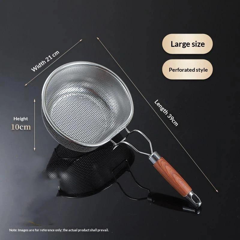 Stainless Steel Fine Mesh Colander With Heat Resistant Wooden Handle For Rinsing Vegetables Straining Pasta Kitchen Use
