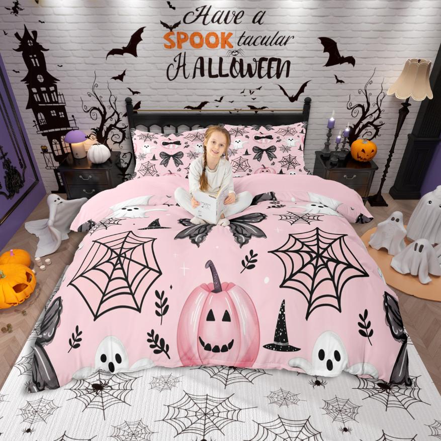 Homewish Spooky Halloween Skull Duvet Cover SetCute Butterflies Bedding SetPurple Black Bed Set For Girls Boys