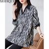 MODIQUE Frühling Sommer Übergröße Neue Damen Lose Vintage Zebrastreifen Bluse Shirts Weibliche Chiffon Casual Übergröße Langarm V-Ausschnitt Top