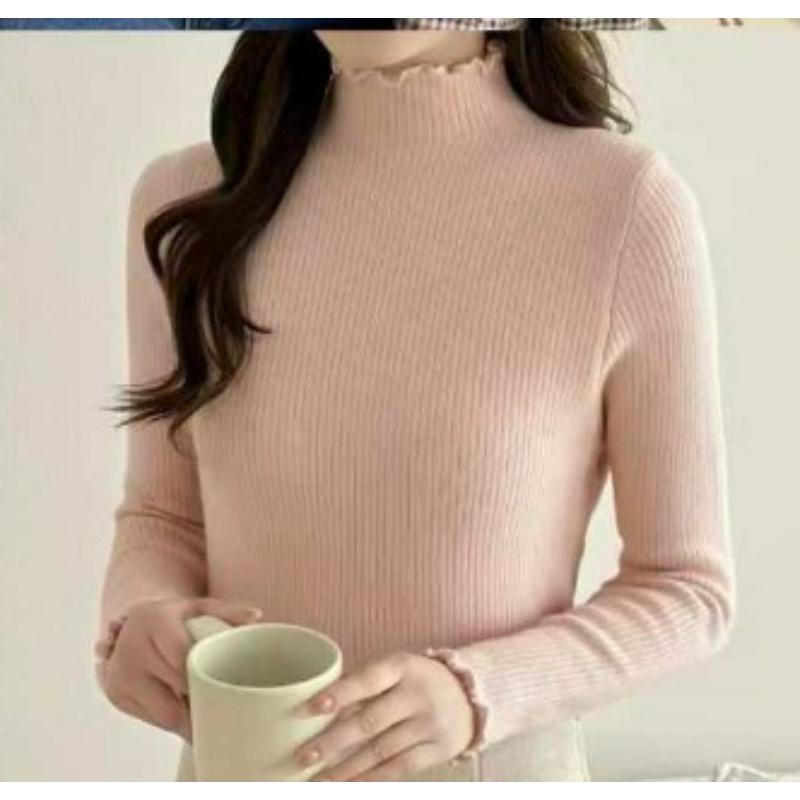 In Autumn and Winter, Wear A Solid Color Plus Velvet Half Turtleneck Sweater, Women's Gentle Wind, Warm One-piece Velvet Bottoming Shirt