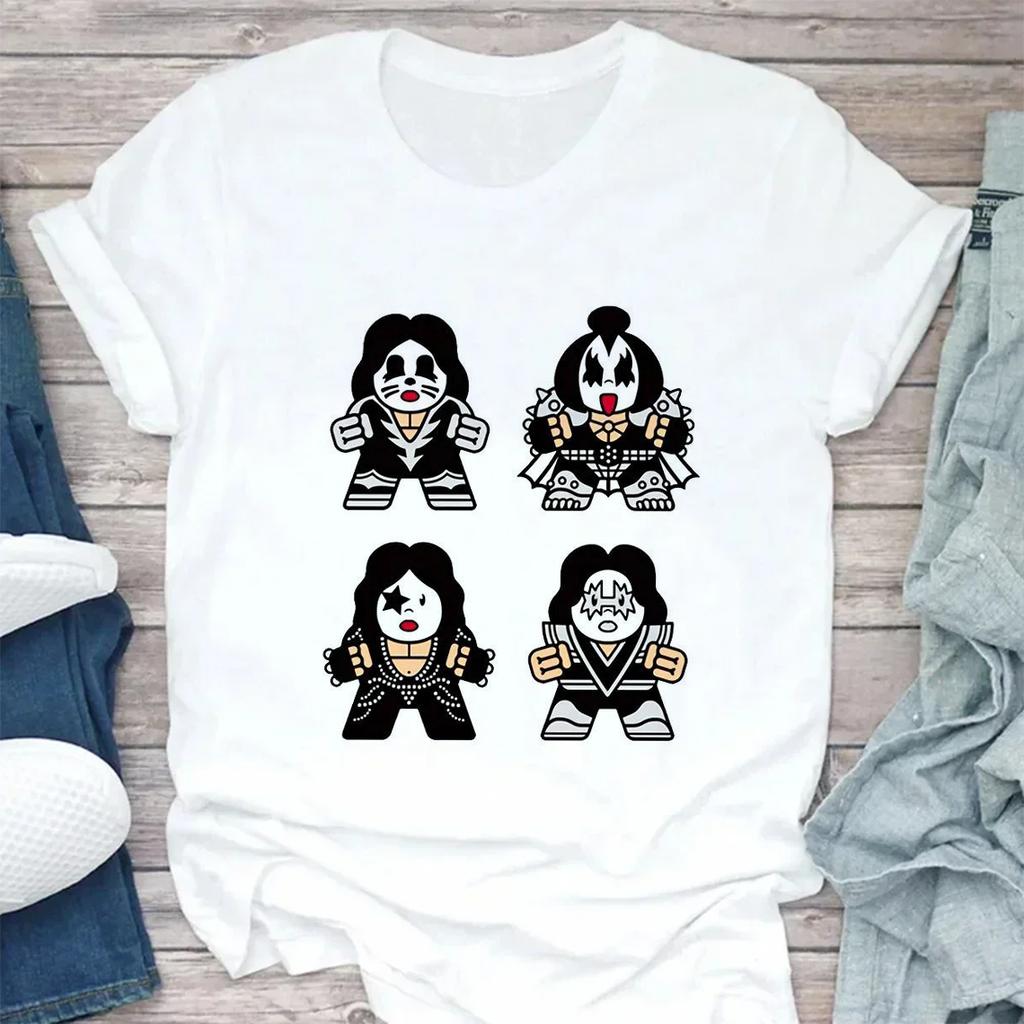 Sturmtruppler Fans Kuss Rockband Streetwear Weiß Mode Damen T-Shirts Harajuku Kleidung Kurzarm Sommer Damen Tops O-Ausschnitt