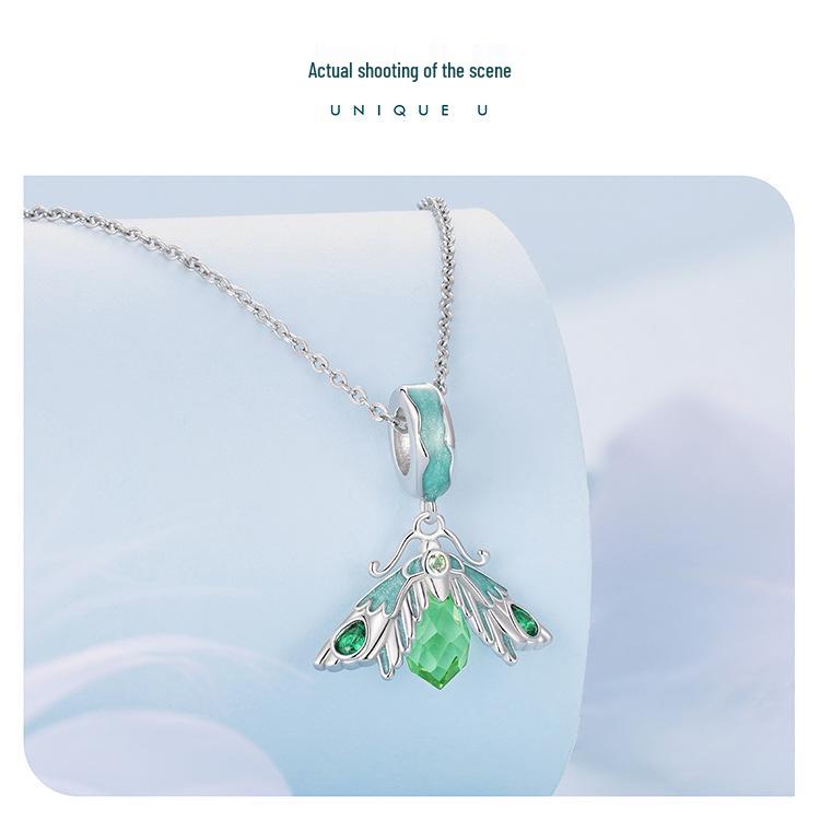 Ziyun Green Oil-Dripping Moth S925 Silver Necklace, Bracelet & Pendant Set