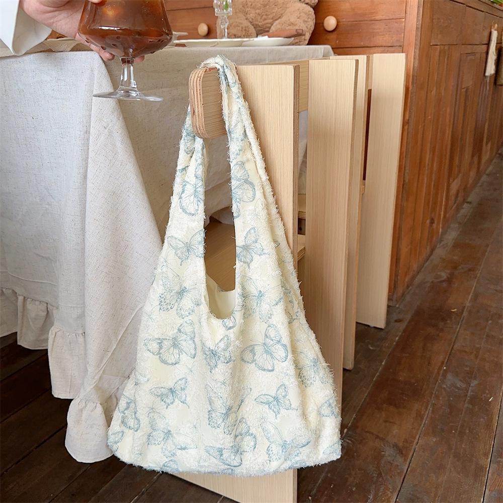 Geantă de pânză elegantă cu fluture din dantelă Mao Yun - Geantă de mână mare pentru femei Primăvară/Vară