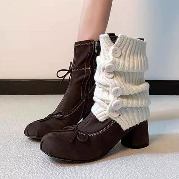 

Версия из коровьей кожи~ 2025 новые универсальные ботильоны на толстом каблуке с боковой молнией, женские ботинки в стиле ретро с круглым носком на высоком каблуке, эластичные тонкие ботинки 40