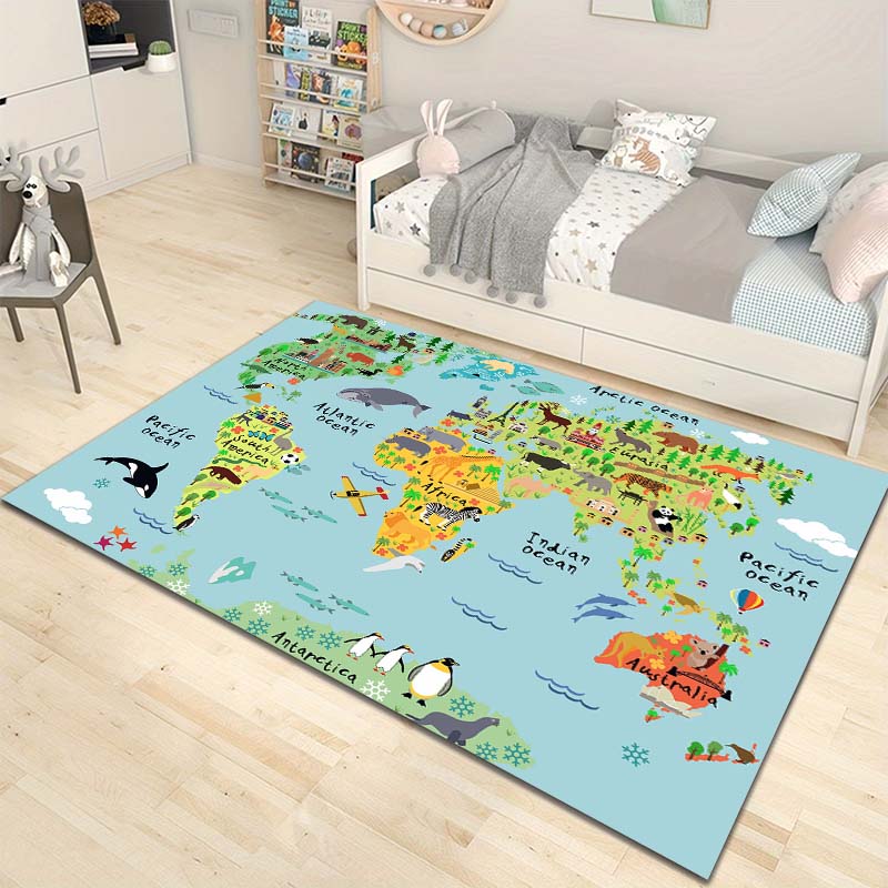 Cartoon World Map Pattern Floor Rug Carpets for Living Room Bedroom Bedside Bathroom Floor Mat Area Rug Kids Room Decor Gift