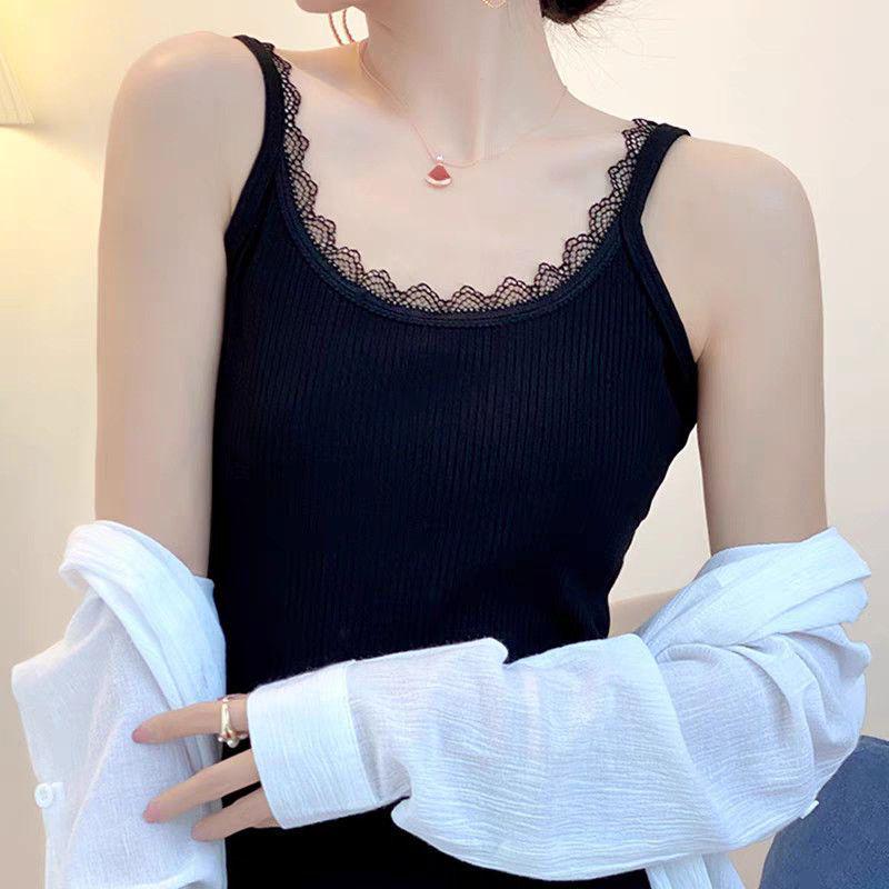 Женский укороченный топ-майка в рубчик с кружевом - Стройнящий свободный топ (80-200 цзинь) L (80-110 kg)