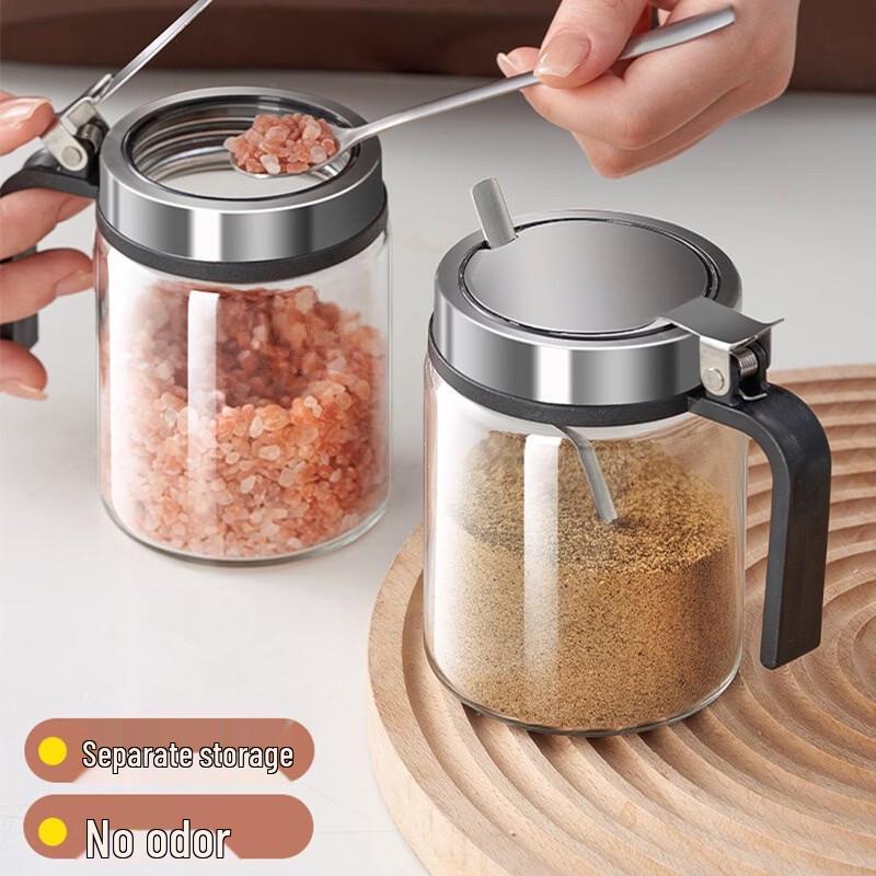 Stainless Steel Lid Glass Seasoning Jars Set