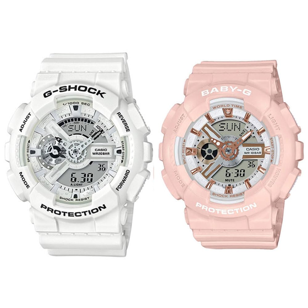 

[Casio] CASIO Waterproof Pair Watch G-SHOCK Baby-G Men s Women s White Pastel Pink GA-110MW-7ABA-110XRG-4A Watch
