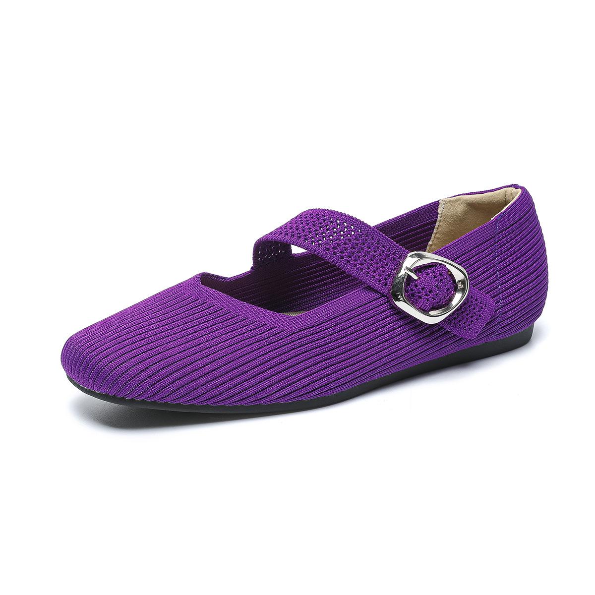 

2024 Square Toe Queen s Knit Mary Jane Loafers - Soft Sole, Low Cut, Spring/Summer Style. 43 фіолетовий